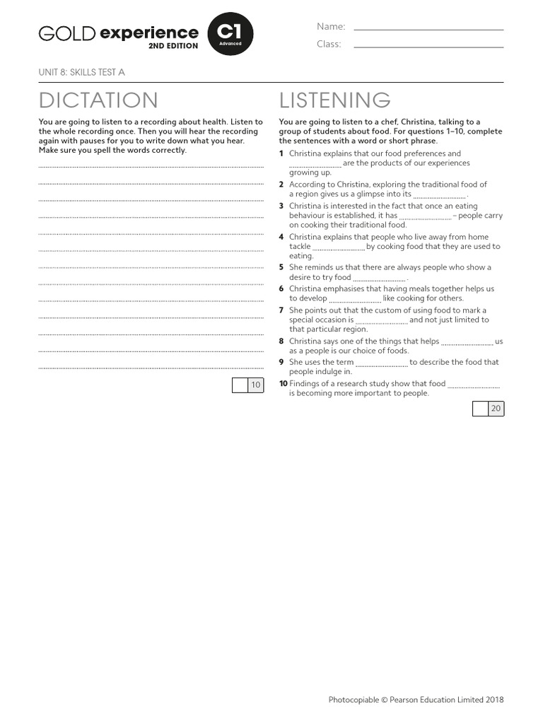 Gold experience skill test | PDF | Healthy Diet | Behavioural Sciences