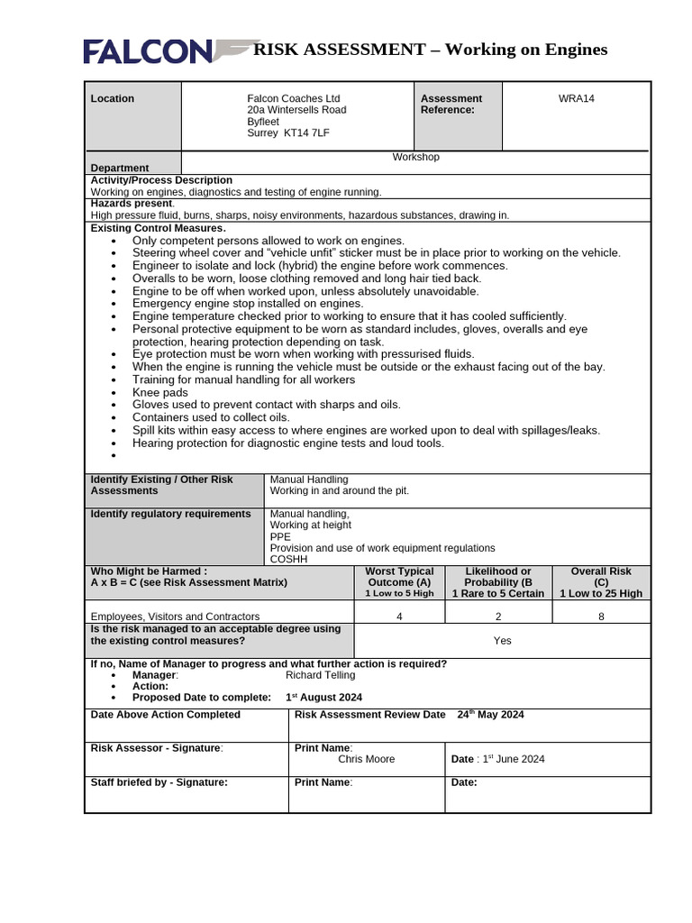 Engine Work Risk Assessment Guide | PDF | Personal Protective Equipment ...