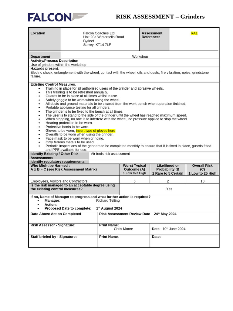 Grinder Risk Assessment Overview | PDF | Risk | Risk Assessment
