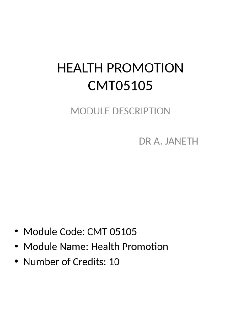 Health Promotion Module Overview | PDF | Public Health | Health Promotion