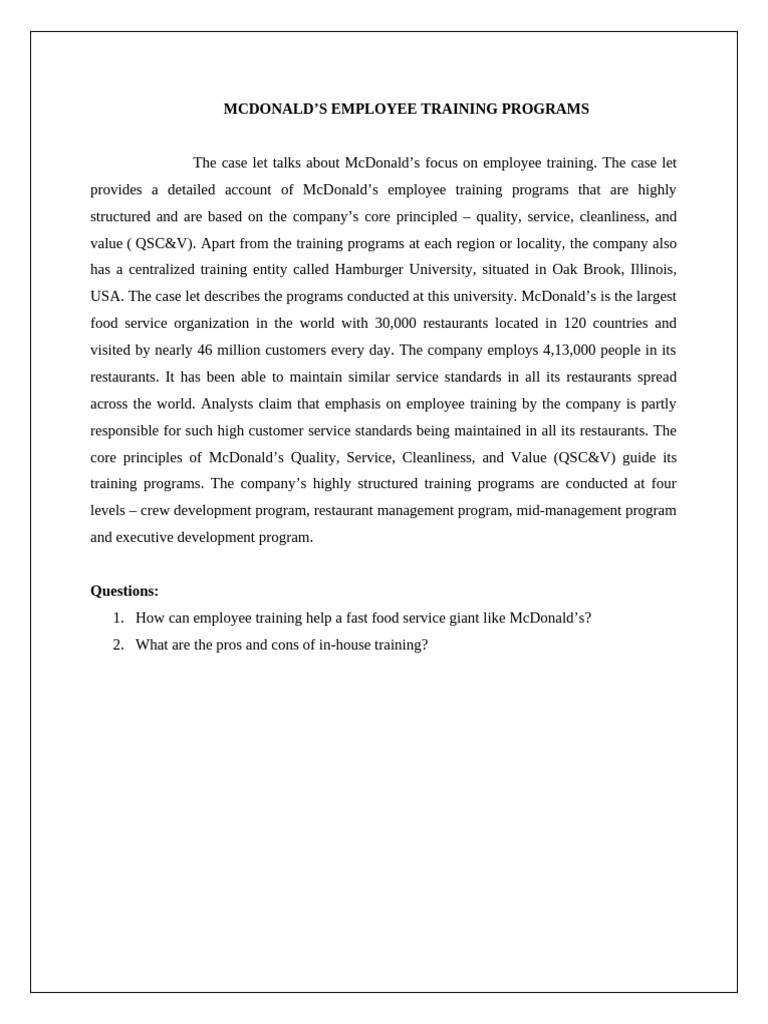 McDonald's Employee Training Overview | PDF