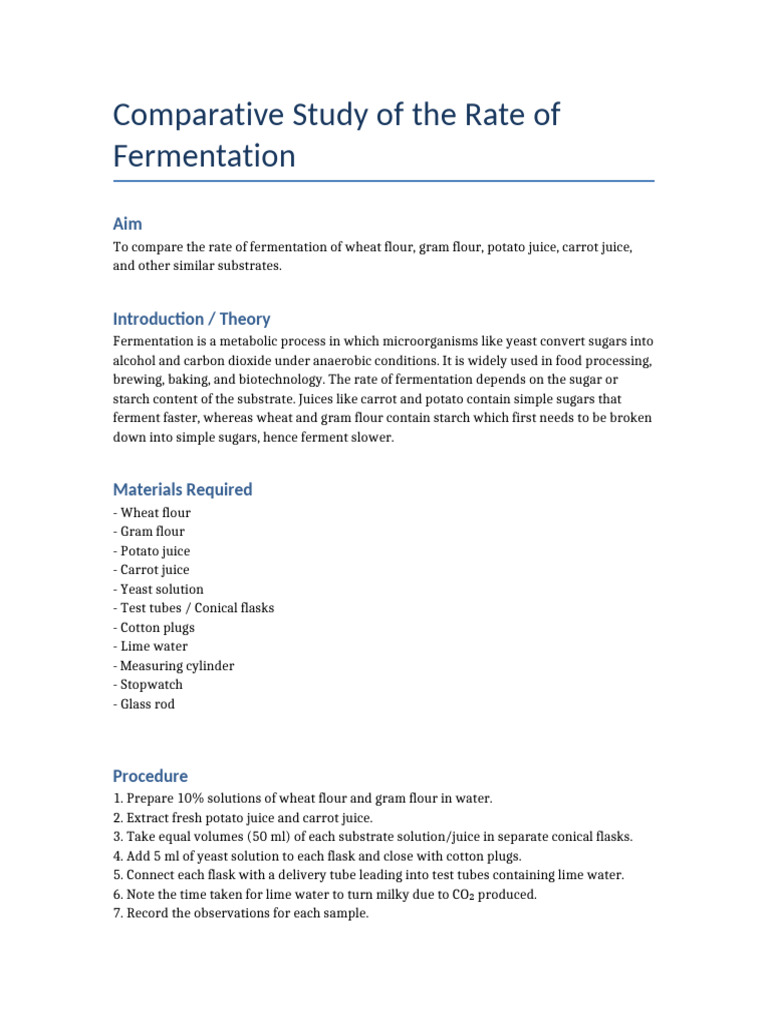 Comparative Fermentation Study | PDF | Fermentation | Yeast