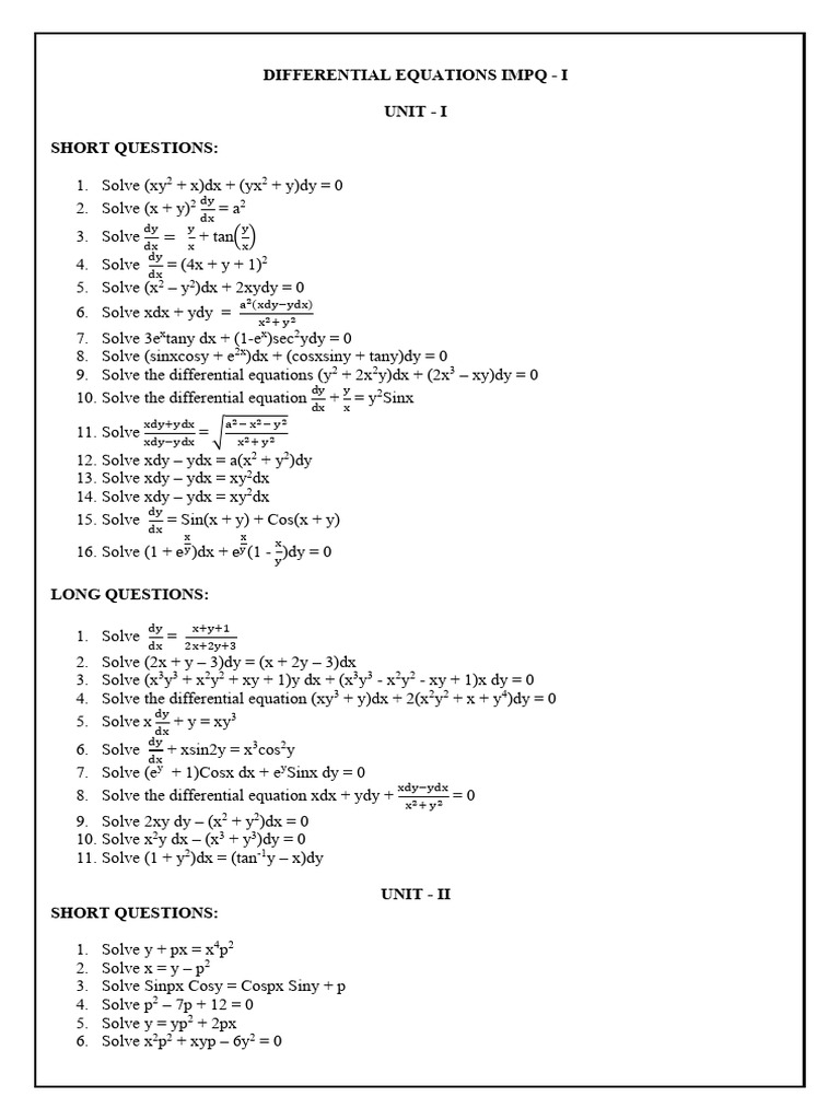 Differential Equations Problem Set | PDF | Differential Calculus ...