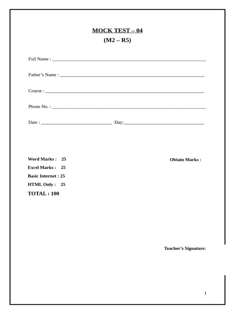 Mock Test for MS Word, Excel, Internet, HTML | PDF | World Wide Web ...