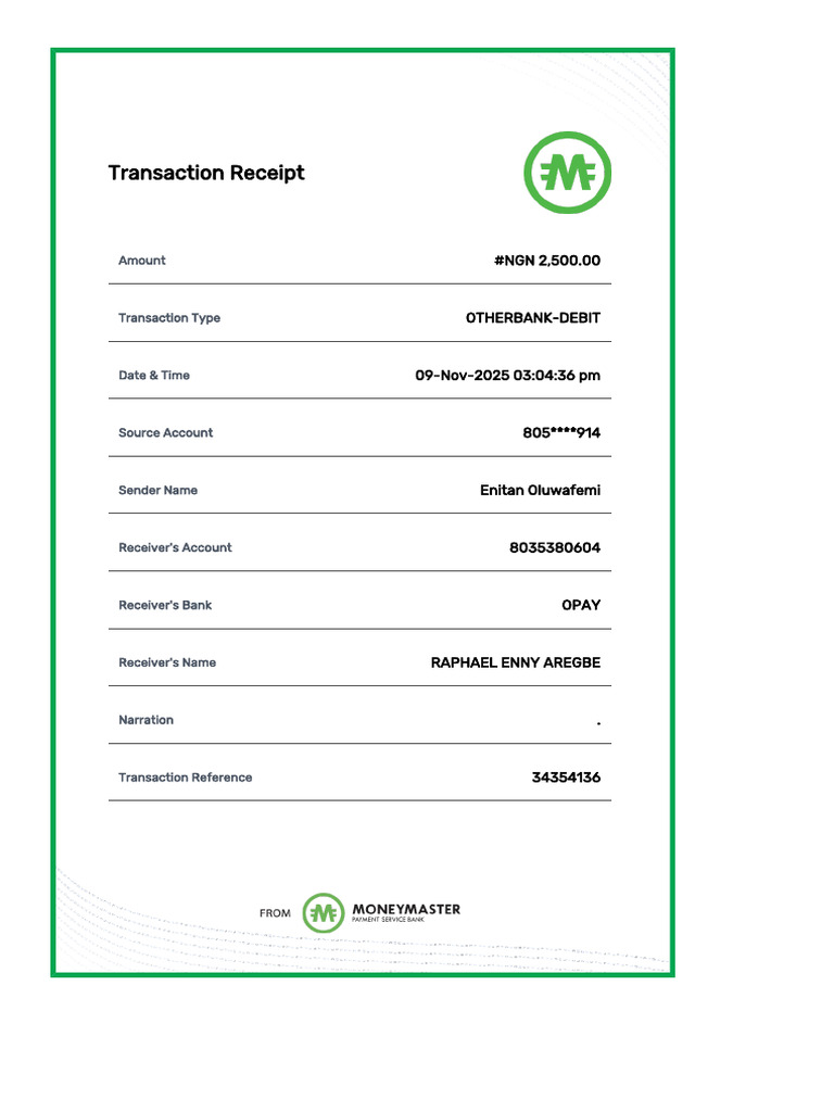 Transaction Receipt: Amount | PDF
