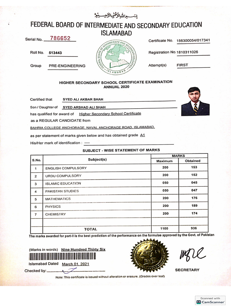 HSSC Certificate | PDF