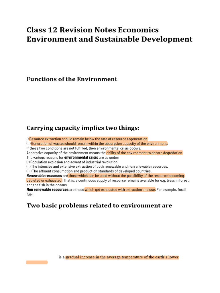 Class 12 Economics: Environment & Sustainability | PDF | Atmosphere Of ...