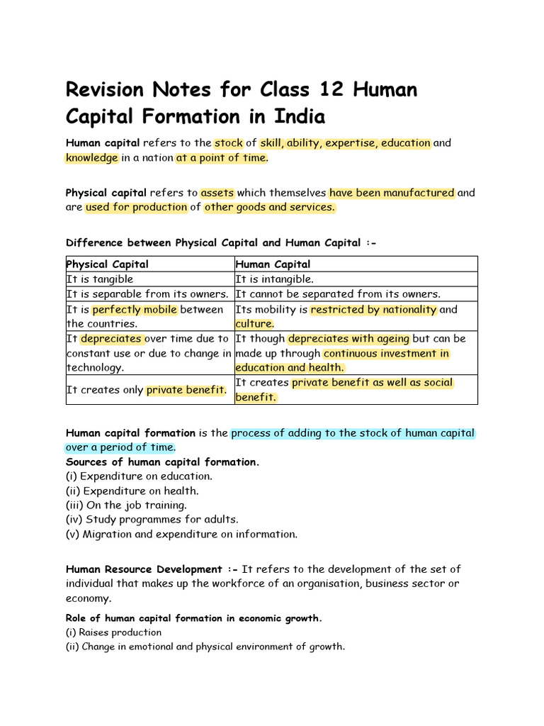 Human Capital Formation in India Overview | PDF | Human Capital ...
