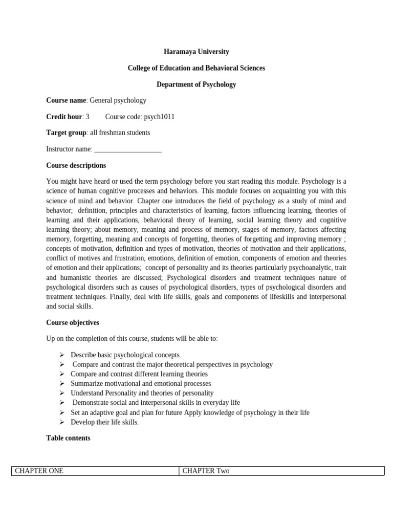 General Psychology Course Overview | PDF | Psychology | Motivational
