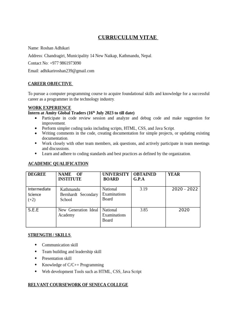 Roshan Adhikari's Programming CV | PDF | Computer Programming | Web ...