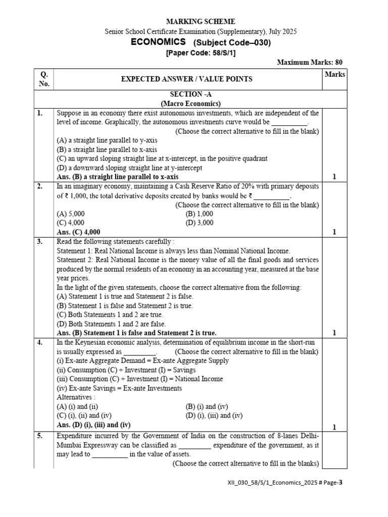 Economics Marking Scheme 2025 | PDF | Gross Domestic Product | Exchange ...
