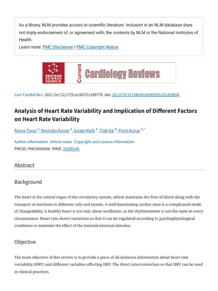 Heart Rate Variability: Factors & Implications | PDF | Heart Rate | Heart