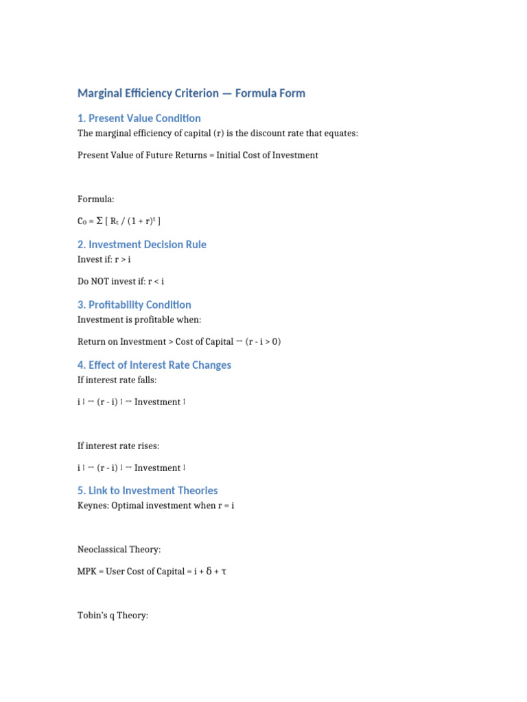 Marginal Efficiency Criterion Notes | PDF