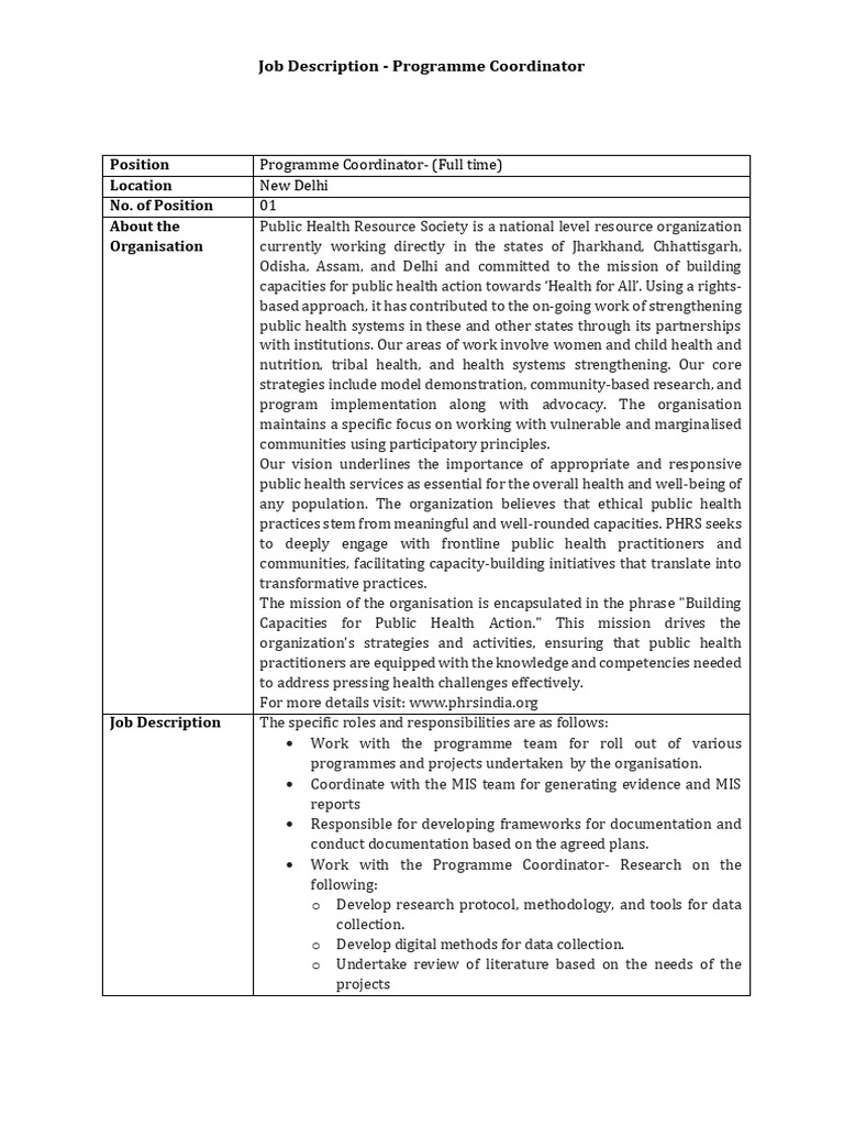 Programme Coordinator Job in New Delhi | PDF | Recruitment | Business
