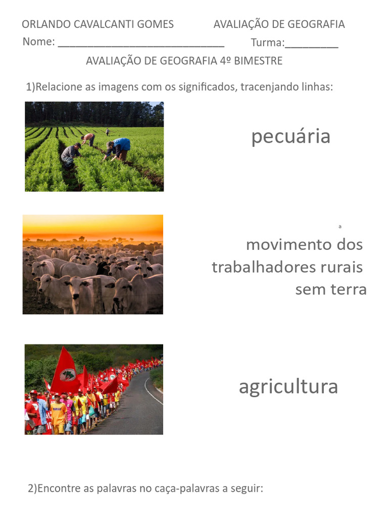 Avaliação de Geografia: Agricultura e Pecuária | PDF
