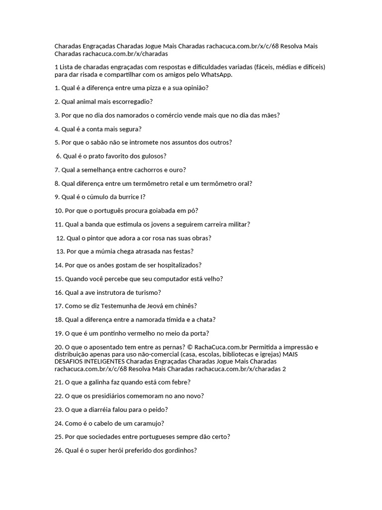 Charadas Engraçadas Charadas Jogue Mais Charadas Rachacuca Pdf