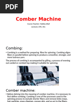 combing process in spinning pdf Comber Machine: Functions & Benefits | PDF | Yarn