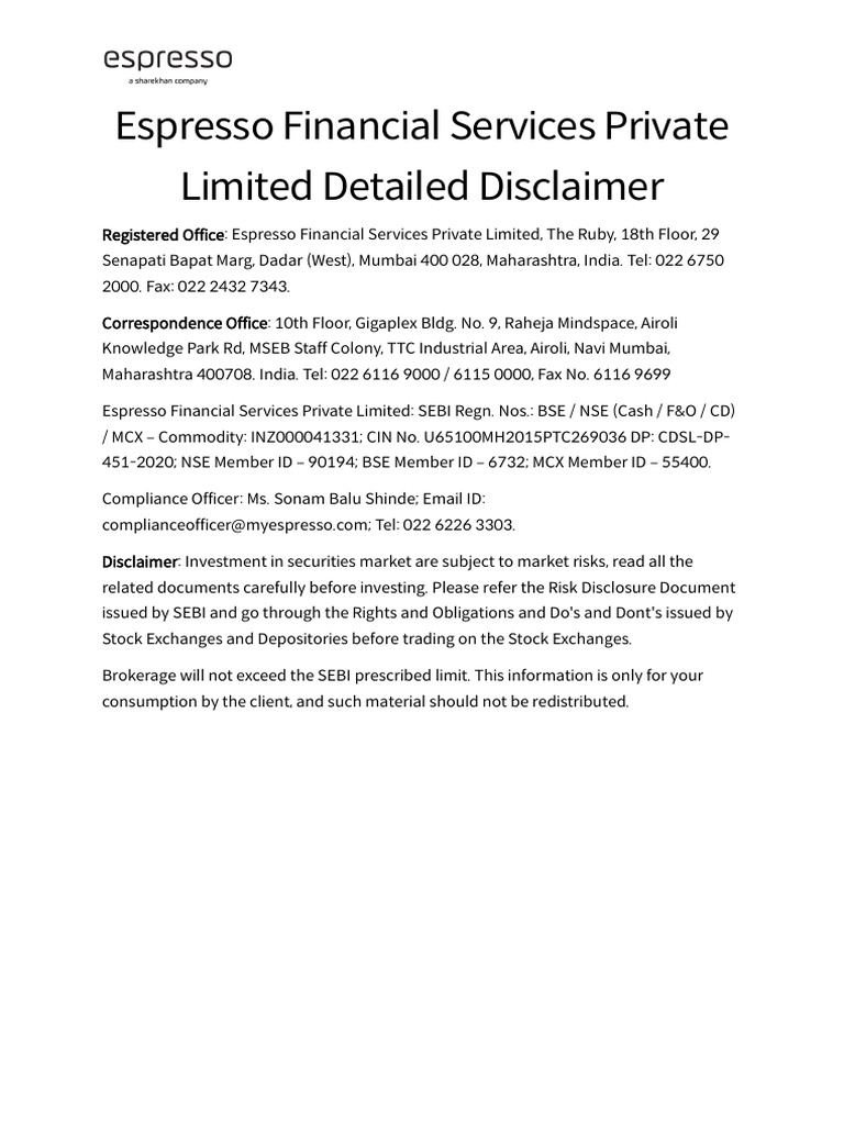 Espresso Detailed Disclaimer | PDF