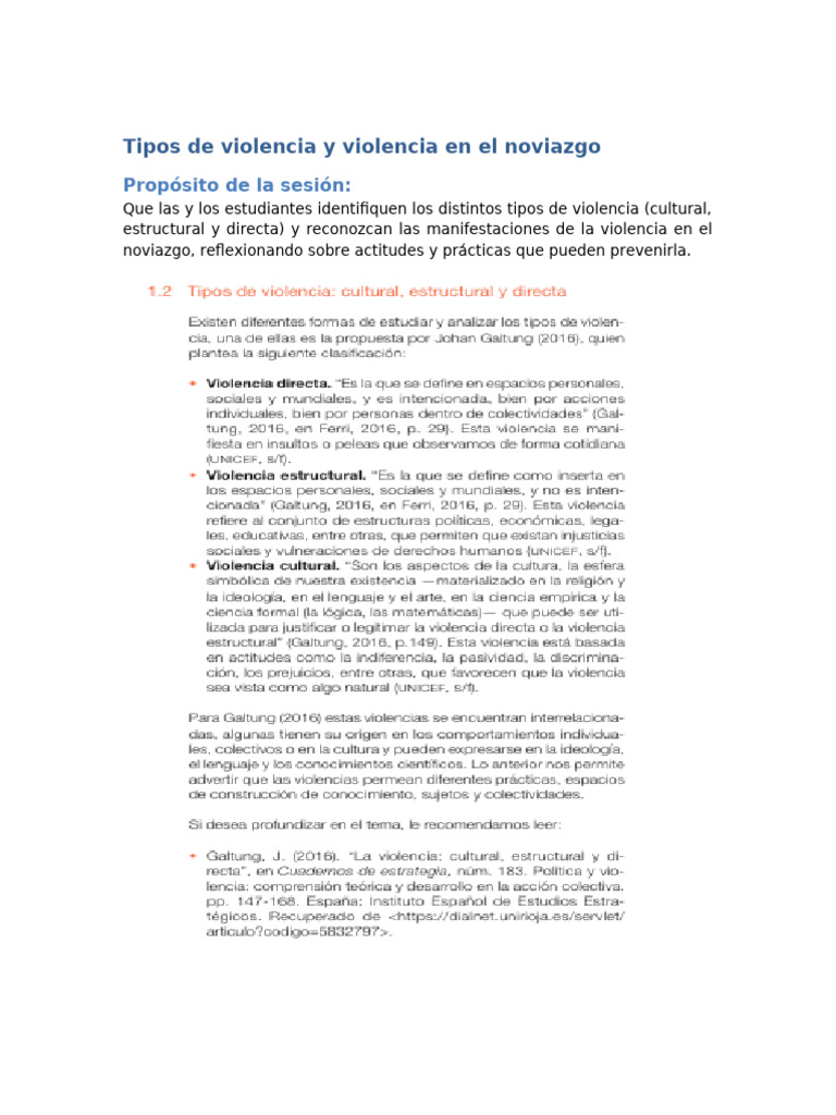 Tipos y prevención de violencia en noviazgo | PDF