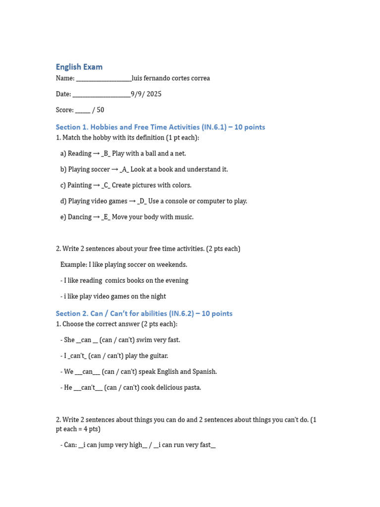English Exam 8th 11th Grade | PDF