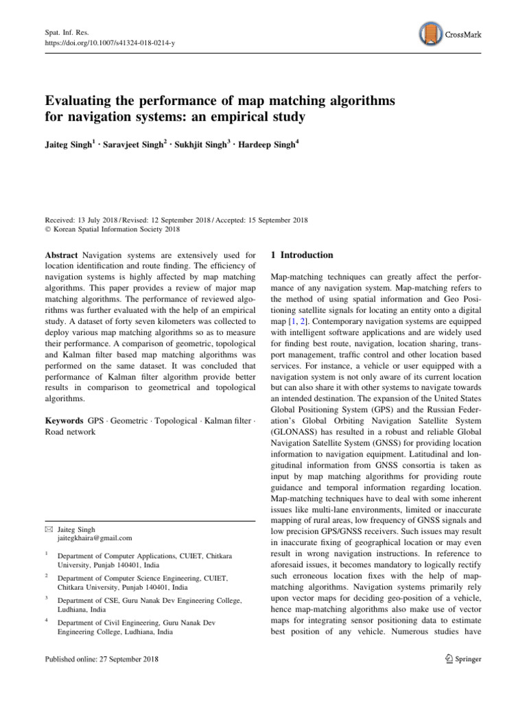 Evaluating The Performance of Map Matching Algorithms For Navigation ...