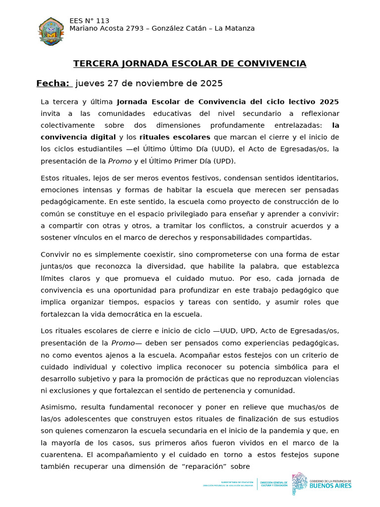 Tercera Jornada Escolar de Convivencia | PDF | Escuelas | Adolescencia
