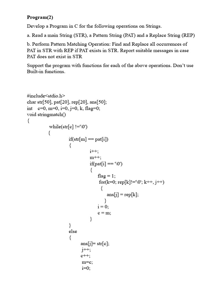 C Program for String Pattern Replacement | PDF