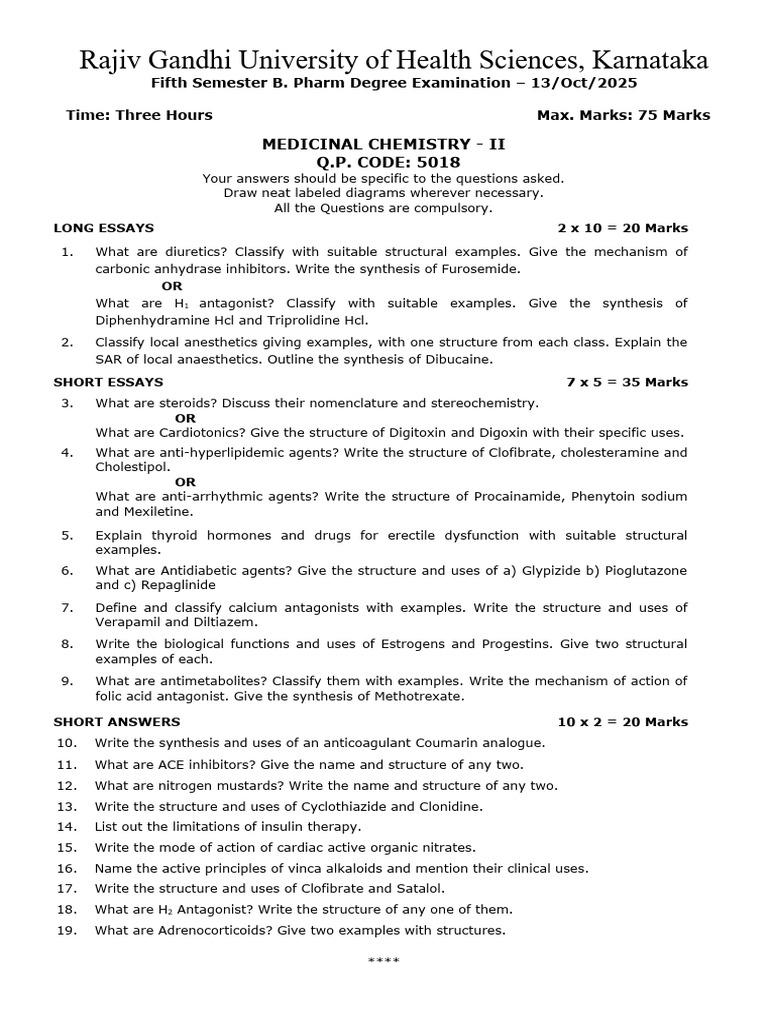 B. Pharm Exam Papers: Medicinal Chemistry & Pharmacy | PDF | Tablet ...