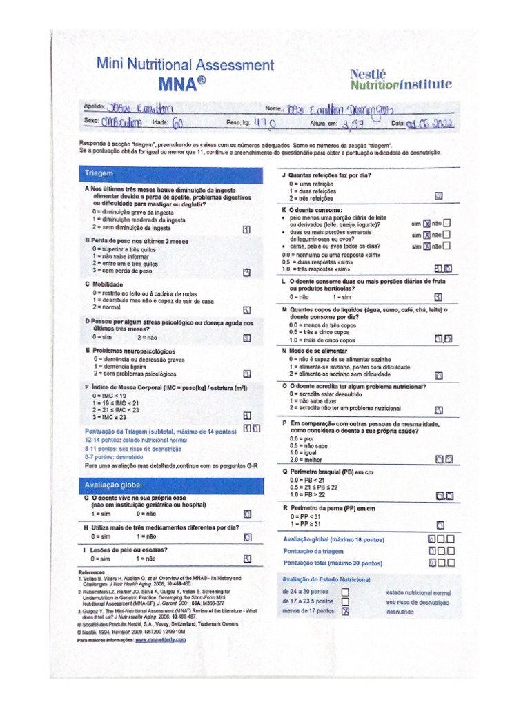 Mini Nutritional Assessment | PDF
