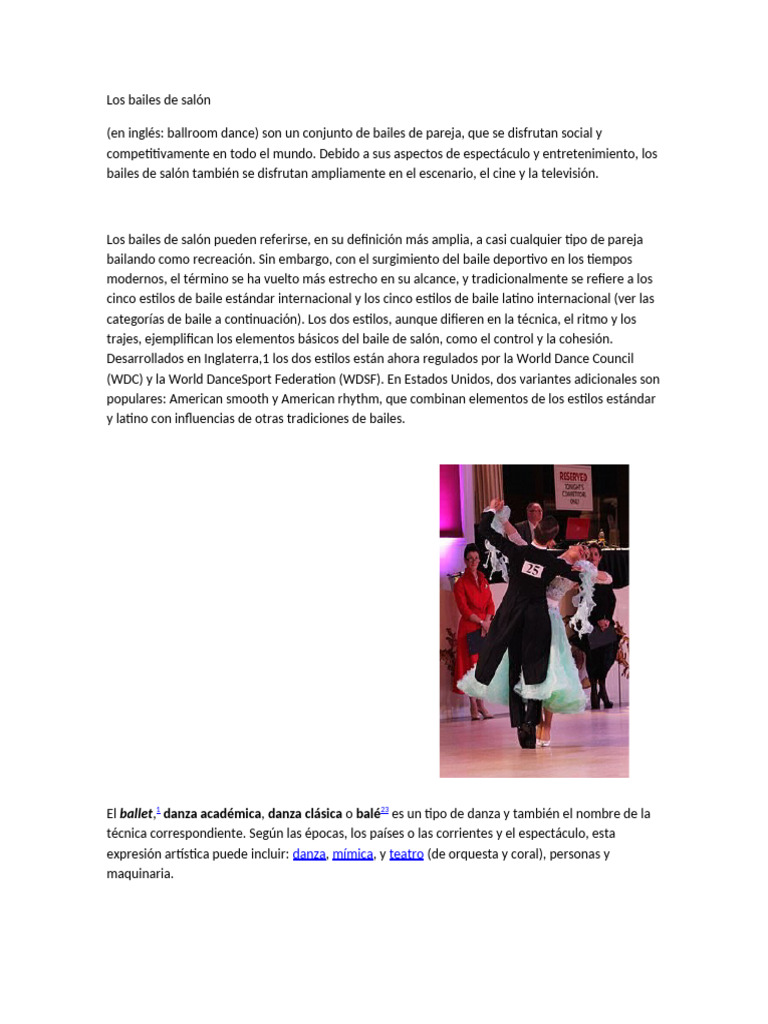 Tipos de bailes de salón y su historia | PDF | Bailes | Baile de salón