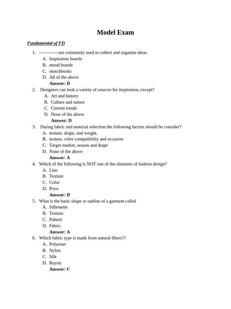 Fashion Design Exam Questions and Answers | PDF | Fashion | Fashion Design