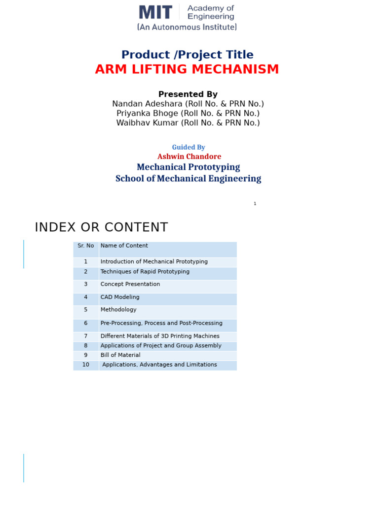 ARM Lifting Mechanism Prototyping Guide | PDF