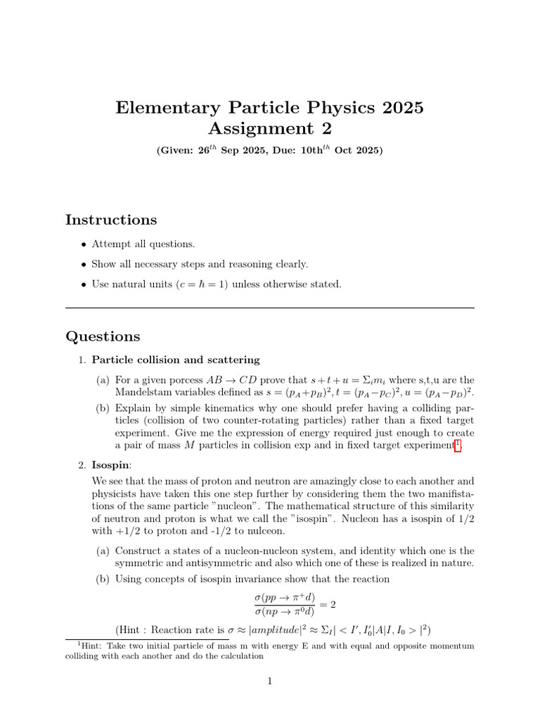 Elementary Particle Physics Assignment 2025 | PDF | Applied Mathematics ...