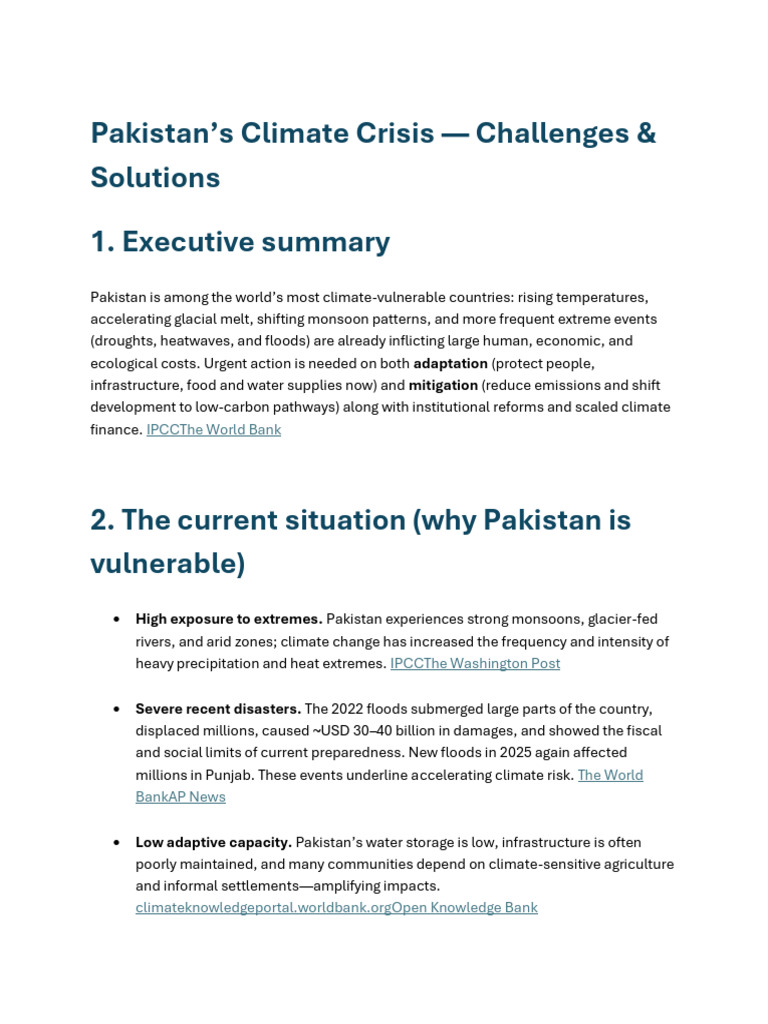 Climate Crisis in PAksitan and It's Solutions | PDF | Flood | Climate ...