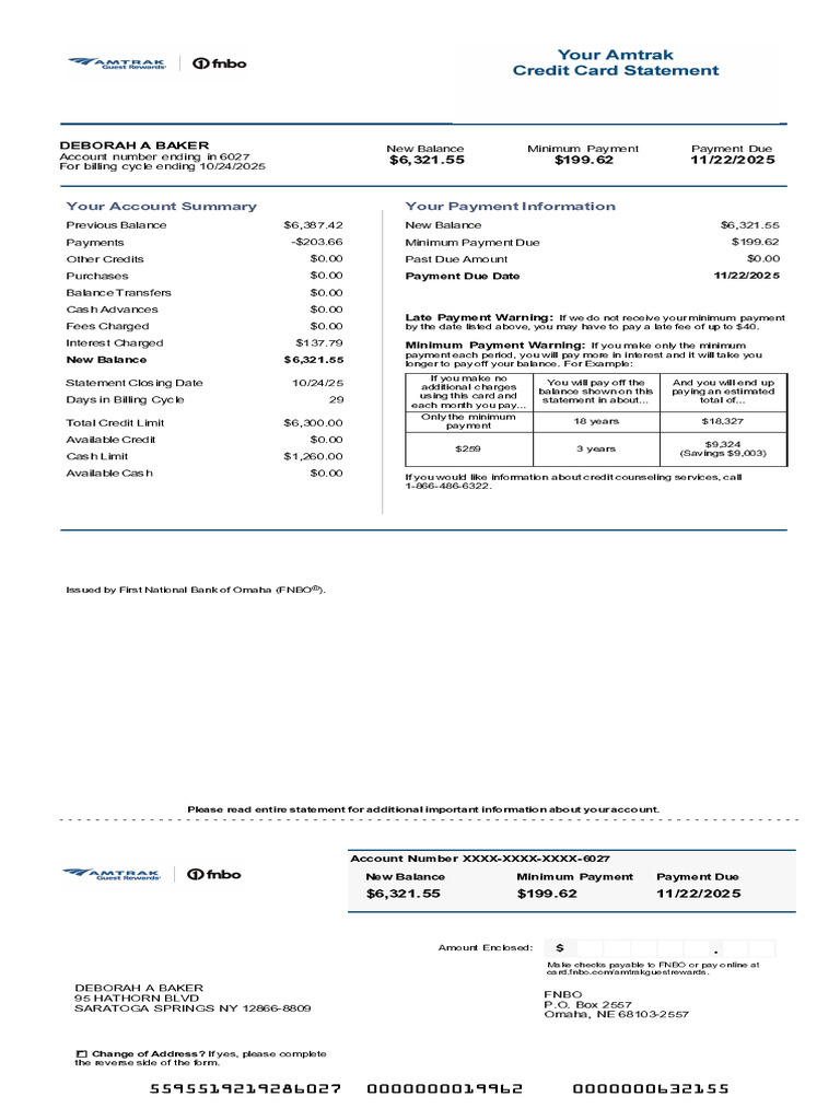 FNBO Account Summary and Payment Due | PDF | Credit Card | Interest