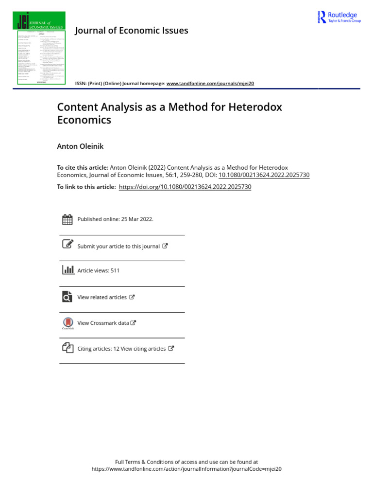 Content Analysis in Heterodox Economics | PDF | Economics | Methodology