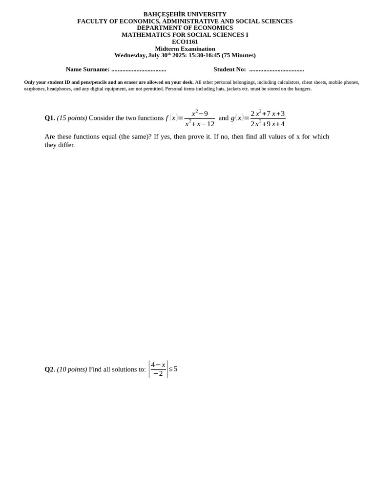 ECO 1161 Summer 2025 Midterm | PDF | Mathematics