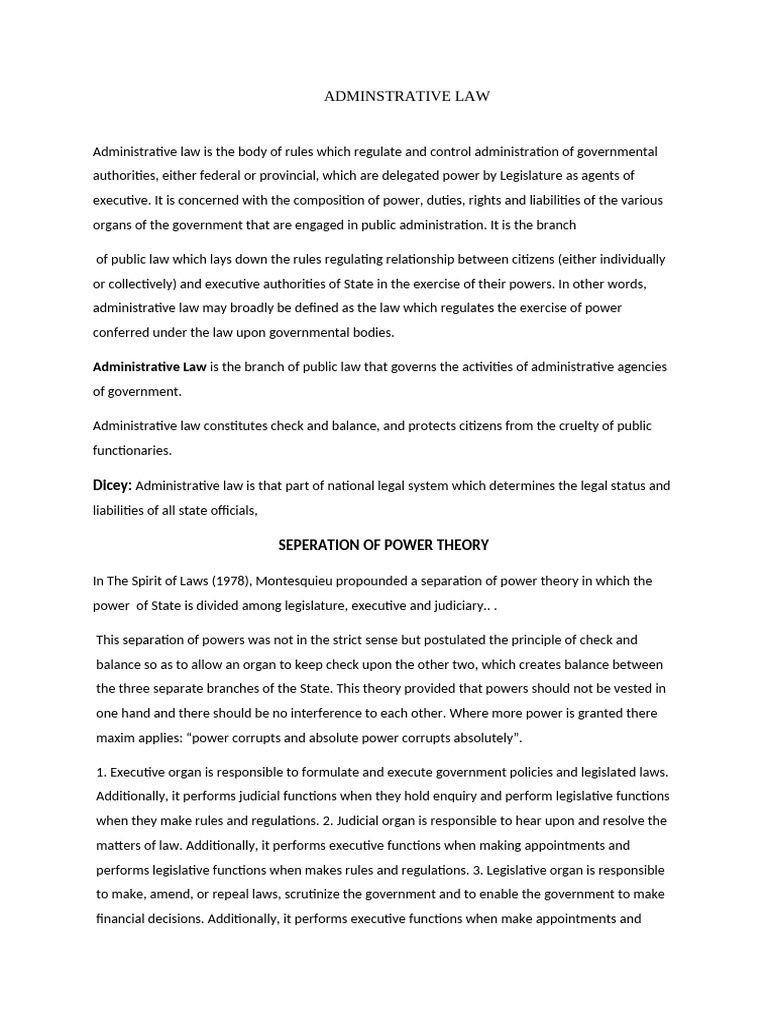 Overview of Administrative Law Principles | PDF | Separation Of Powers ...