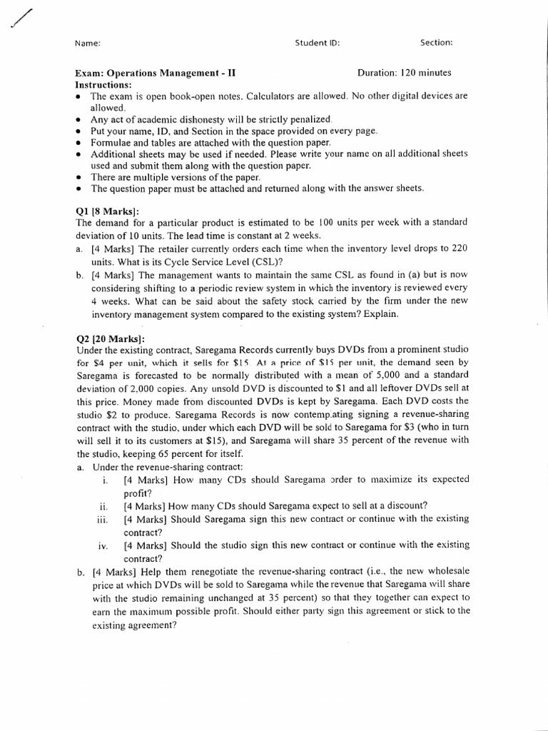 Operations Management Exam Guidelines | PDF | Business | Economies