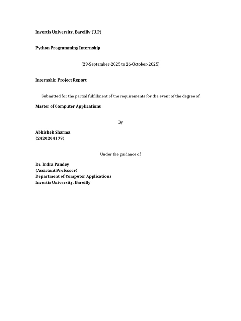 Python Internship Report at Invertis University | PDF | Python ...