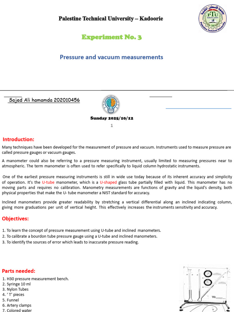 Ex 3 | PDF | Pressure Measurement | Pressure