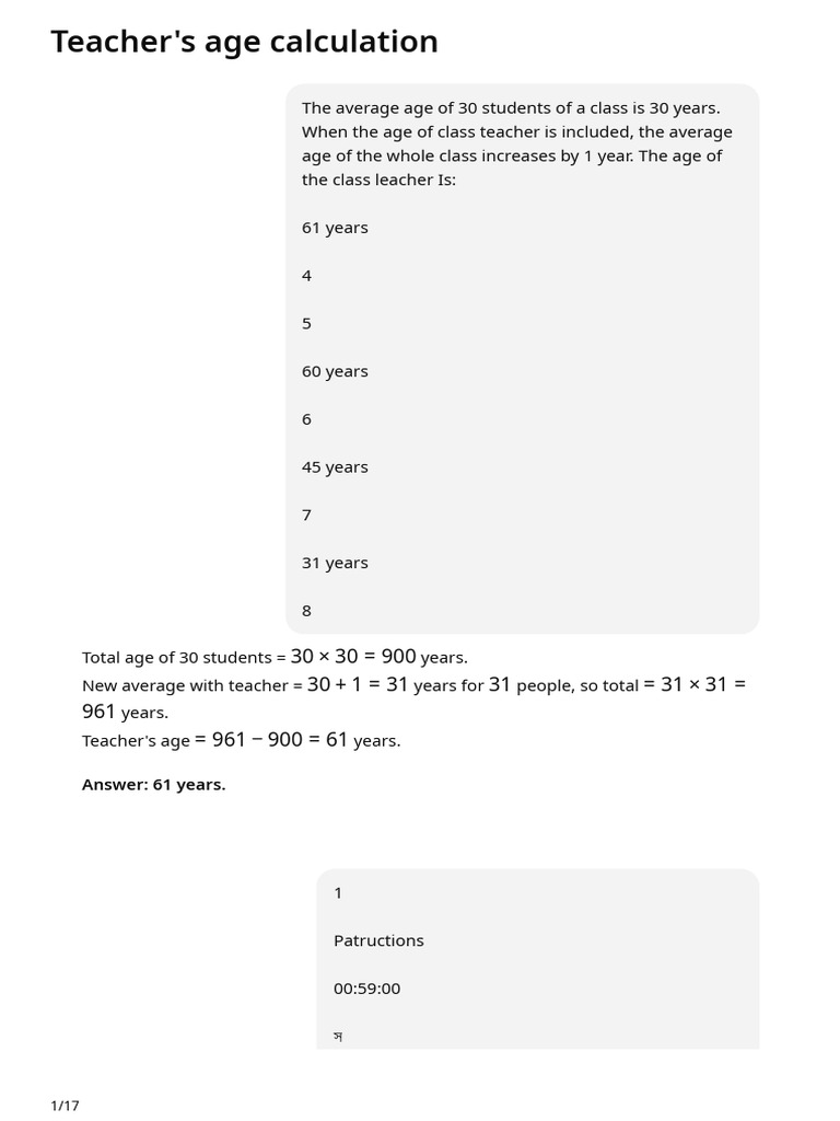 Teacher's Age Calculation and Examples | PDF | Random Access Memory ...