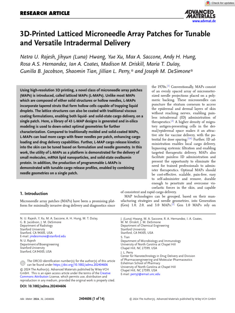 3D-Printed Latticed Microneedles for Drug Delivery | PDF | 3 D Printing ...