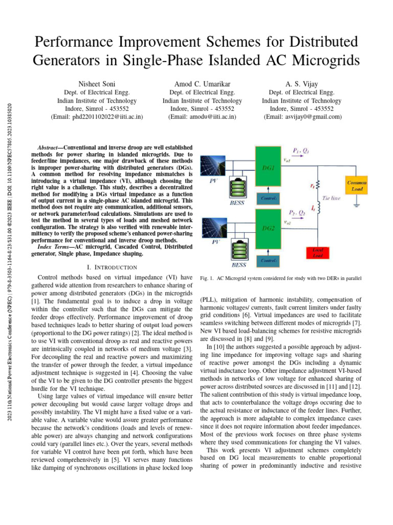 Performance Improvement Schemes For Distributed Generators in Single ...