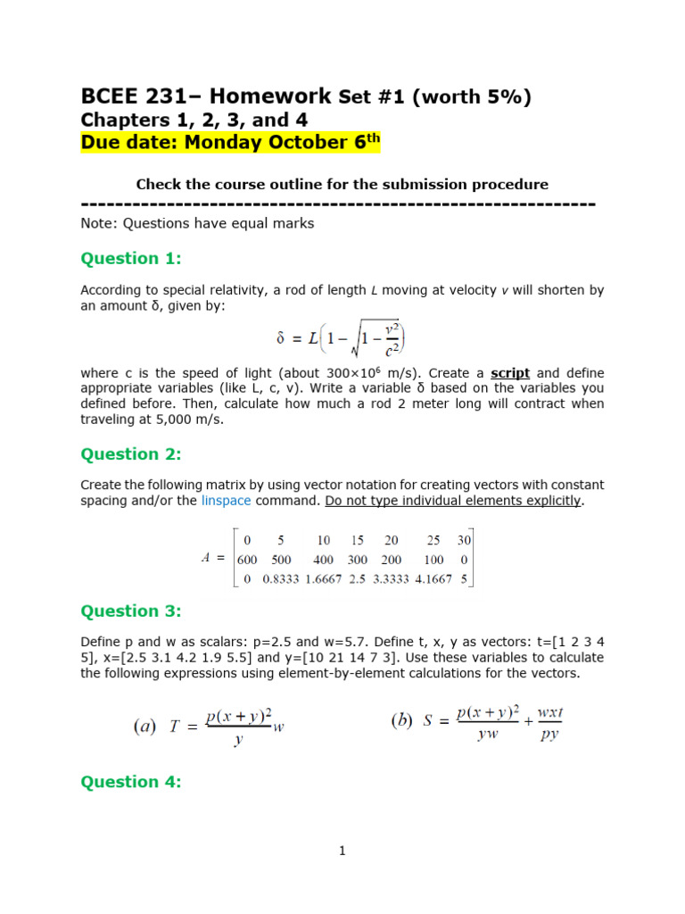 BCEE 231 Homework Set #1 Overview | PDF | Ph | Coordinate System