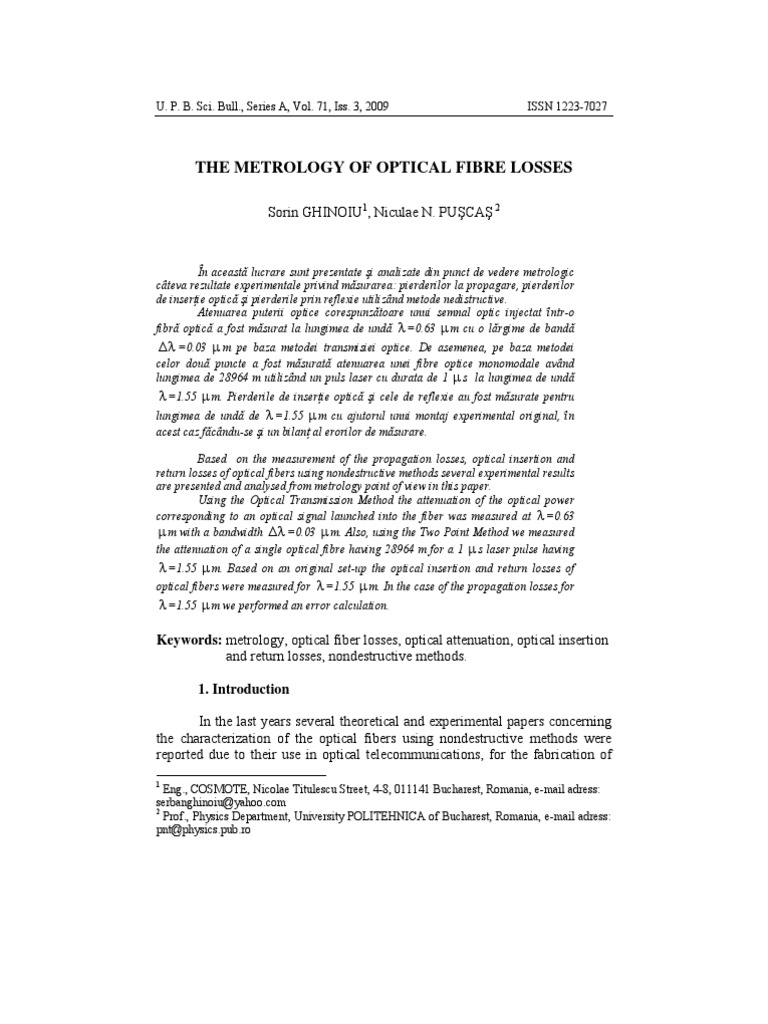 Metrology of Optical Fiber Losses | PDF | Attenuation | Optical Fiber