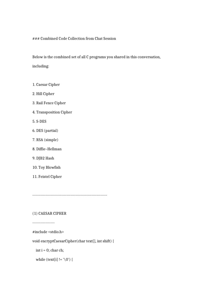 C Programming Cryptography Examples | PDF | Military Communications ...