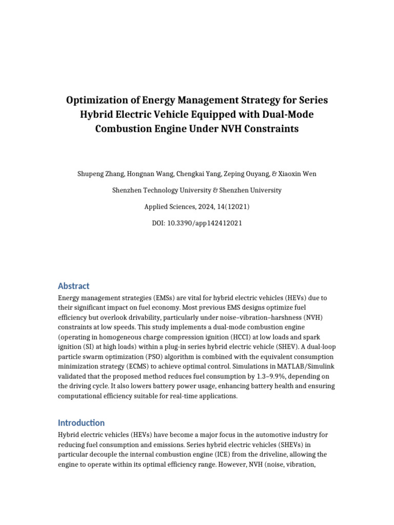 Optimizing EMS for Hybrid Electric Vehicles | PDF | Hybrid Vehicle ...