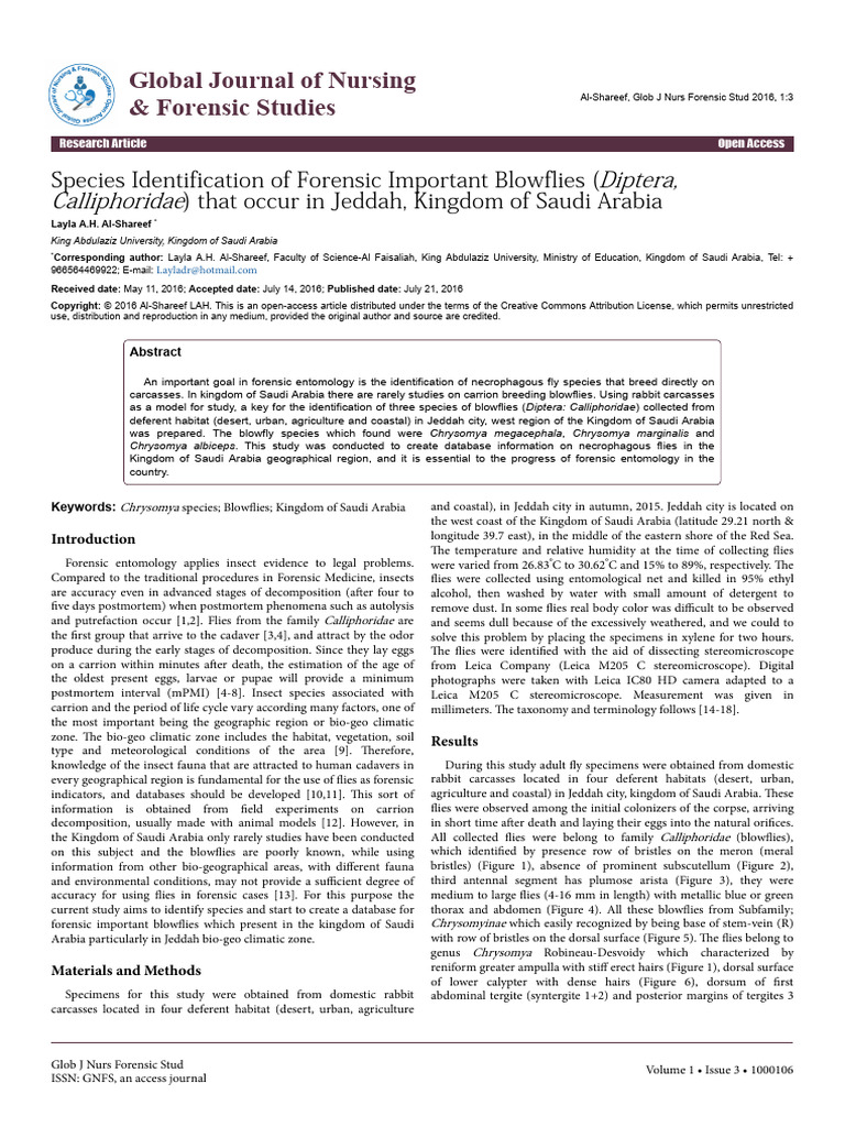 Species Identification of Forensic Important Blowflies (Diptera ...