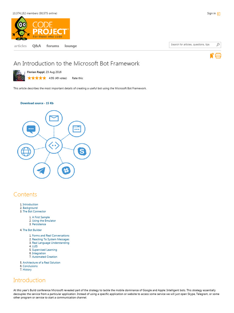 Microsoft Bot Framework Overview | PDF | Spreadsheet | Home Automation